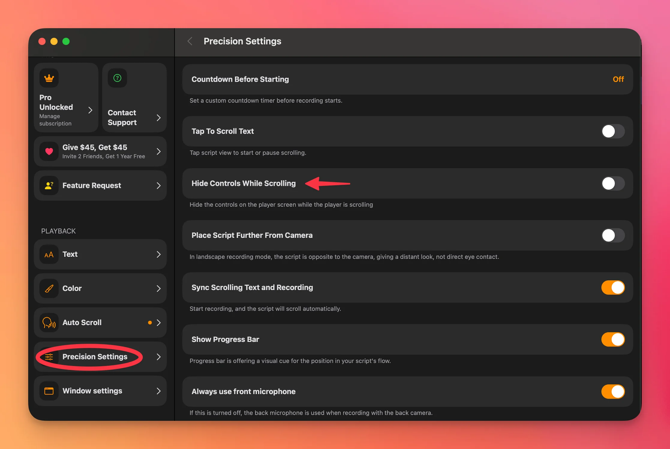 Hide Controls While Scrolling Option