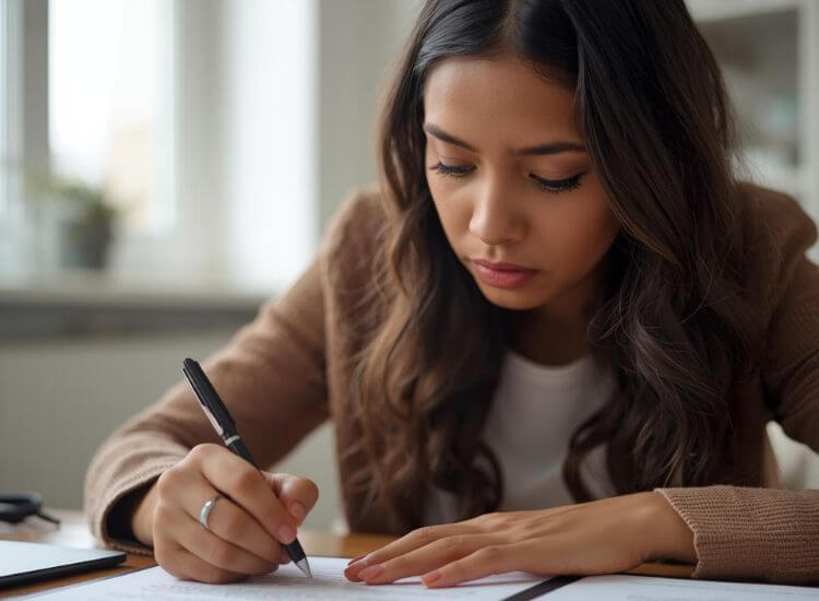 person writing informative speech