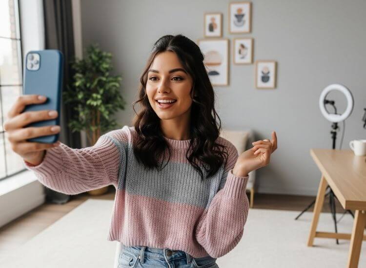 Content creator recording a video with a smartphone