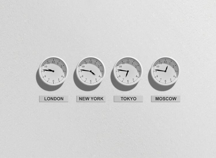 clocks showing different time zones