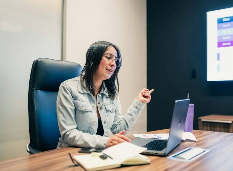 a professional having a virtual conference