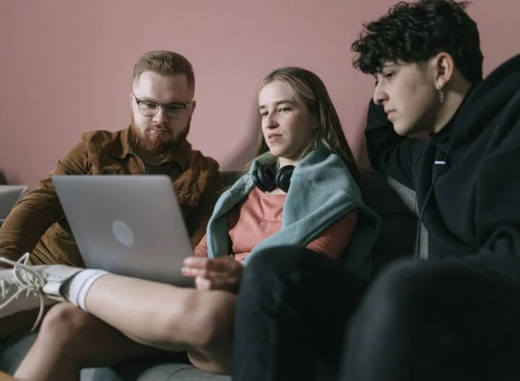 audience of online videos watching on laptop