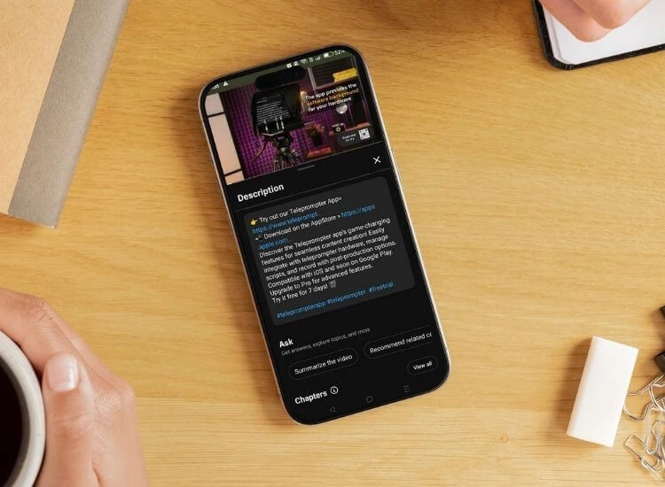 Youtube title and description on smartphone