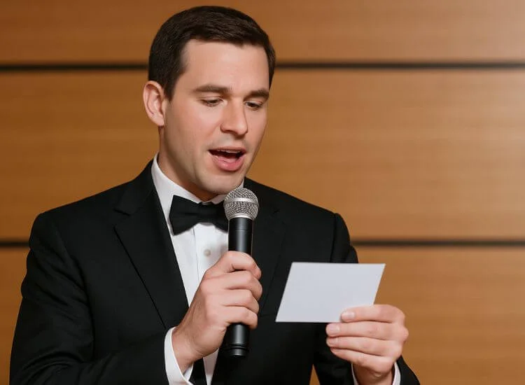 reading notes on a cue card