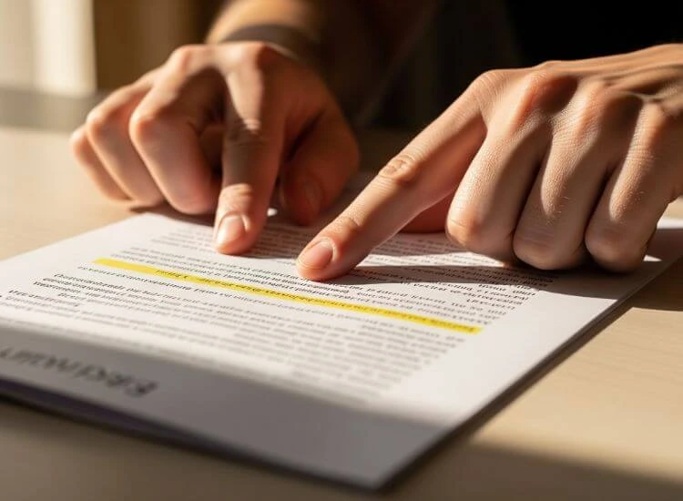 Person reviewing a clear and organized speaking script at a desk