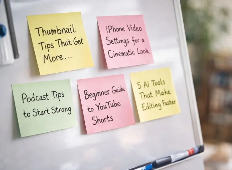 sticky notes with different YouTube titles