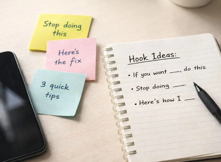 steps in writing TIkTok script written on notebook