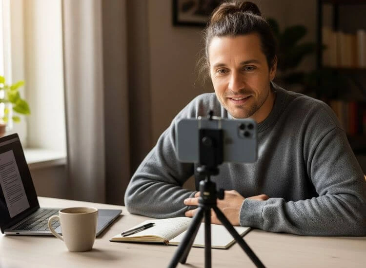 using teleprompter app on smartphone for video recording