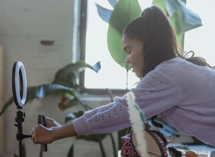 instagram content creator preparing for filming