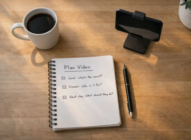 notebook with planning of video