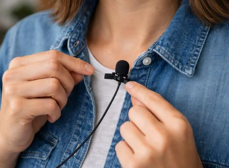 placing lav mic polo shirt