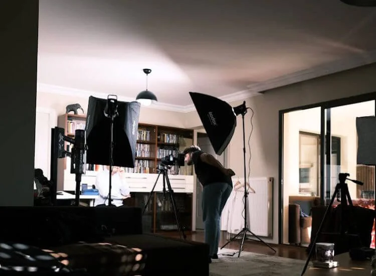 arranging soft lighting setup for video content