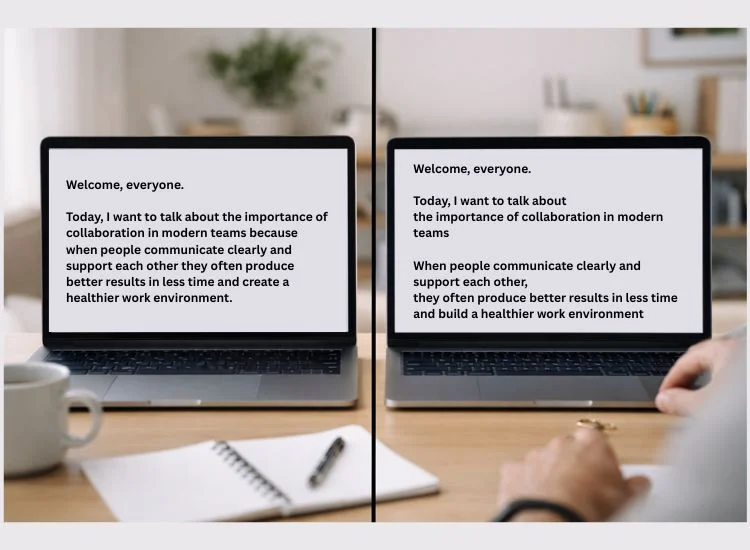 poor vs better teleprompter script formatting