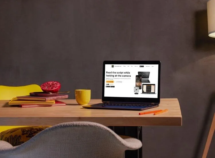 Teleprompter.com homepage showing on laptop screen