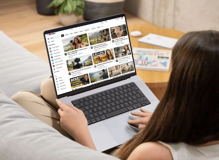 showing YouTube video thumbnail on laptop screen