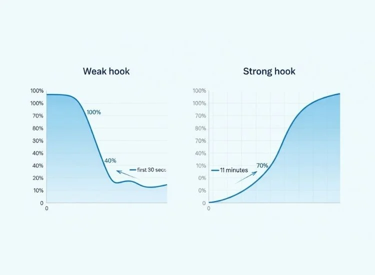 graph showing video hook retention