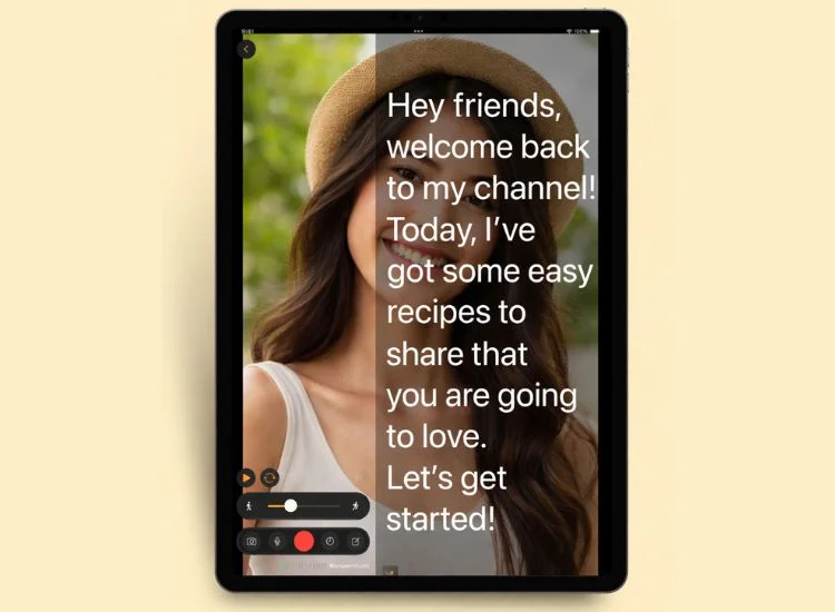 teleprompter app on iPad showing the script on screen