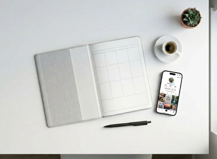 Weekly content calendar and smartphone on a desk representing a TikTok posting schedule — best days to post on TikTok