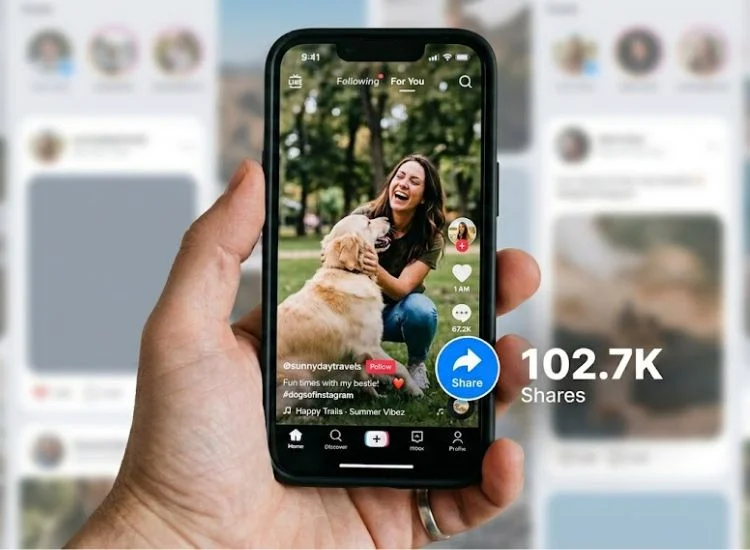 Smartphone screen showing high share count on a social media video post