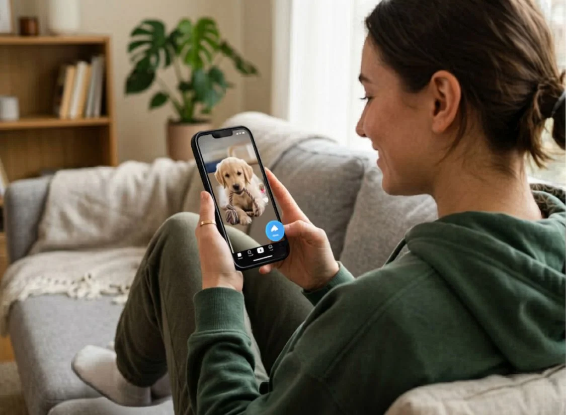 Person watching a video on mobile phone about to tap the share button