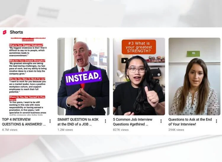 YouTube shorts thumbnails - career growth and interview