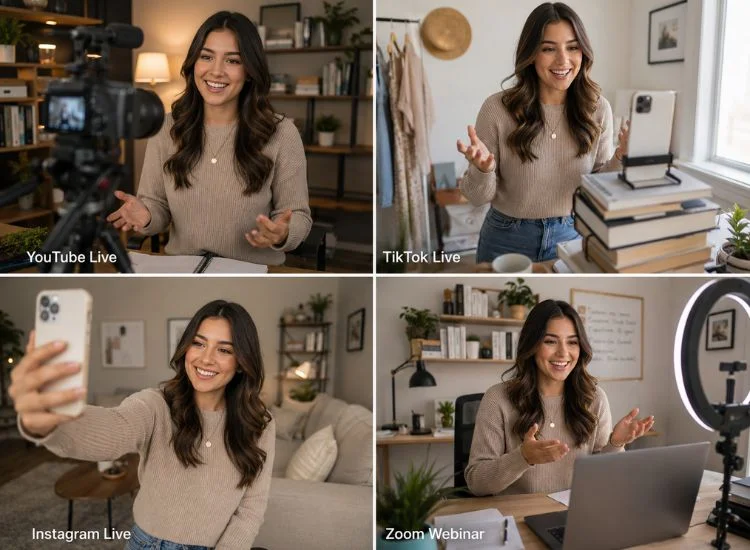 Teleprompter use across YouTube live, TikTok Live, Instagram Live, and Zoom