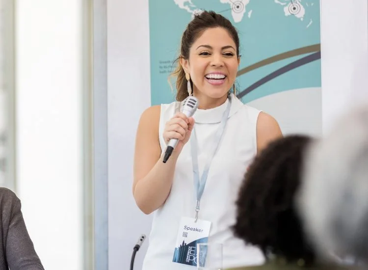 a speaker using storytelling in her speech