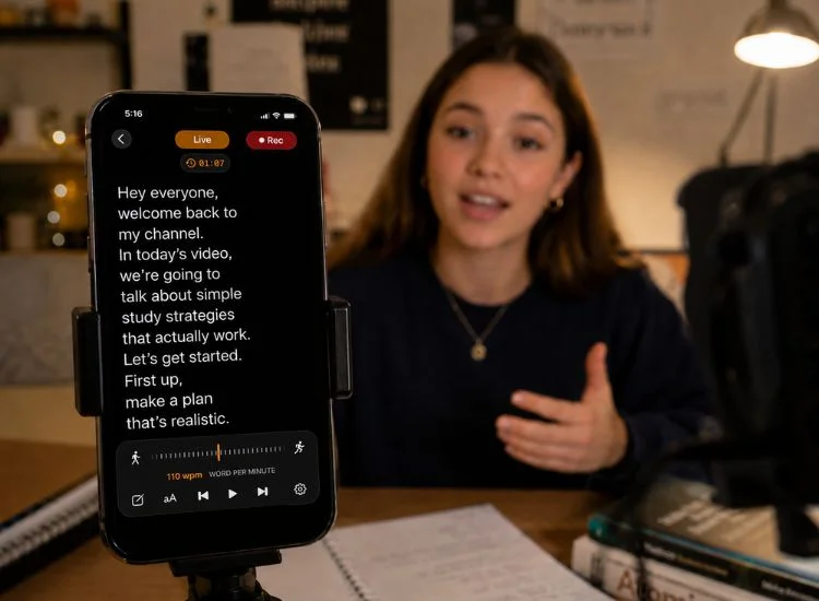 phone teleprompter app showing the script on display