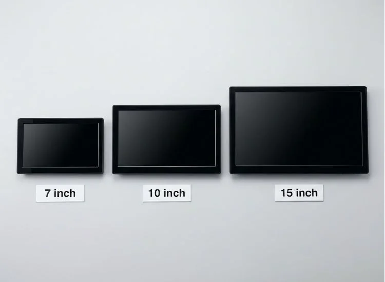 comparing three teleprompter monitors shown side by side
