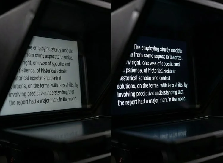 Side-by-side comparison of teleprompter monitor brightness