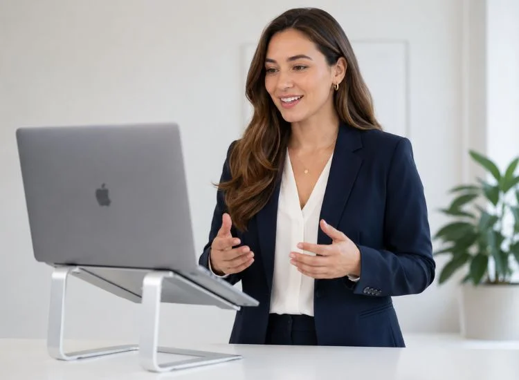 using an laptop teleprompter during online presentation