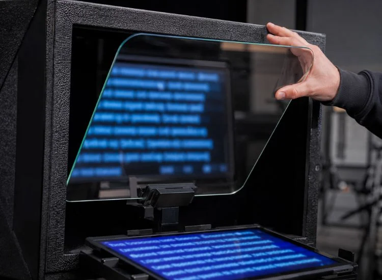 adjusting angle of teleprompter glass