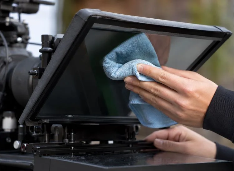 proper way of cleaning teleprompter glass
