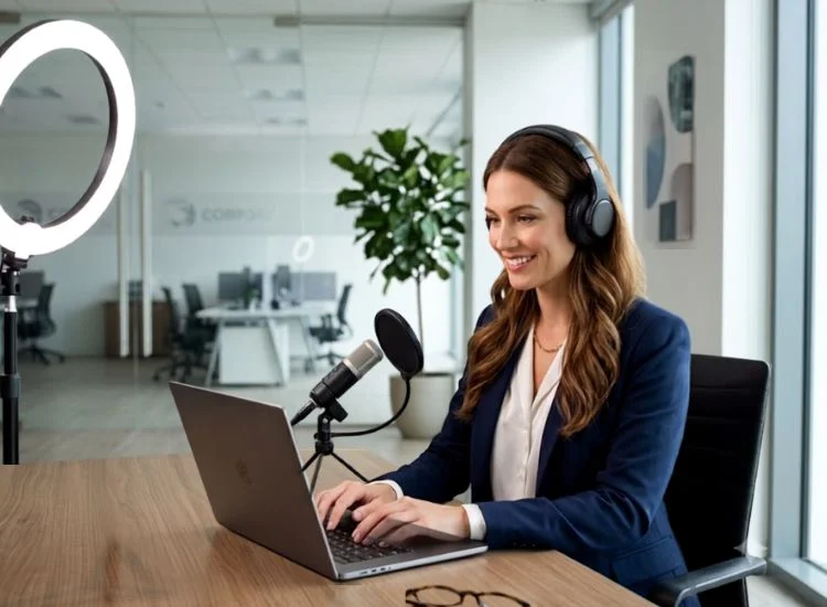 Organized, distraction-free desk setup to prevent webinar audio and video interference