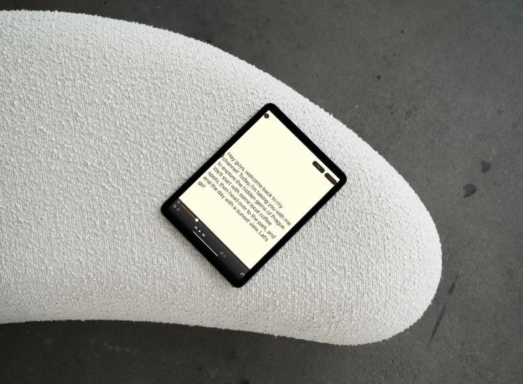 A teleprompter app displayed on an iPad screen