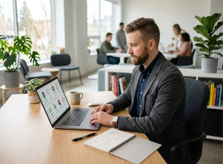 Marketer reviewing audience persona data before promoting a webinar