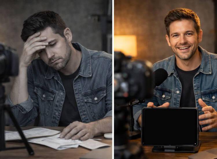 nervous vs confident, using a teleprompter