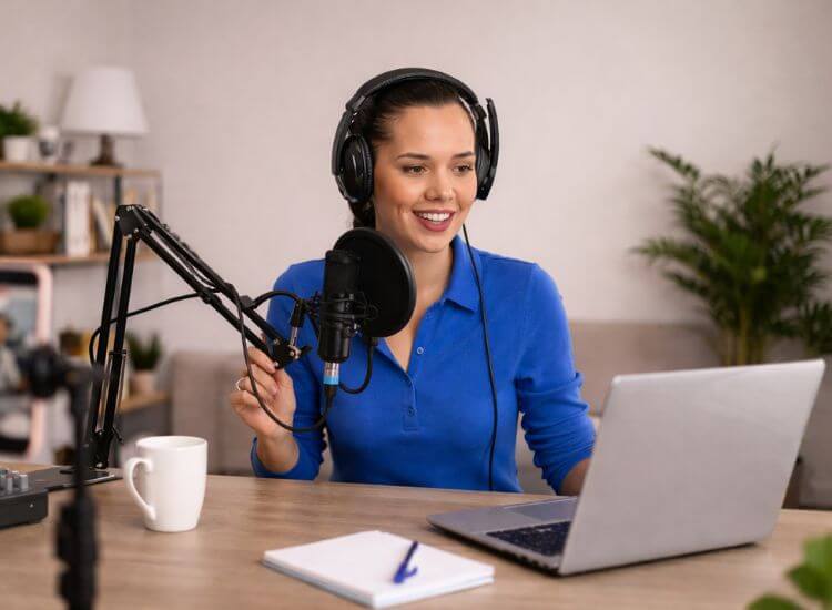 video podcaster using a teleprompter online