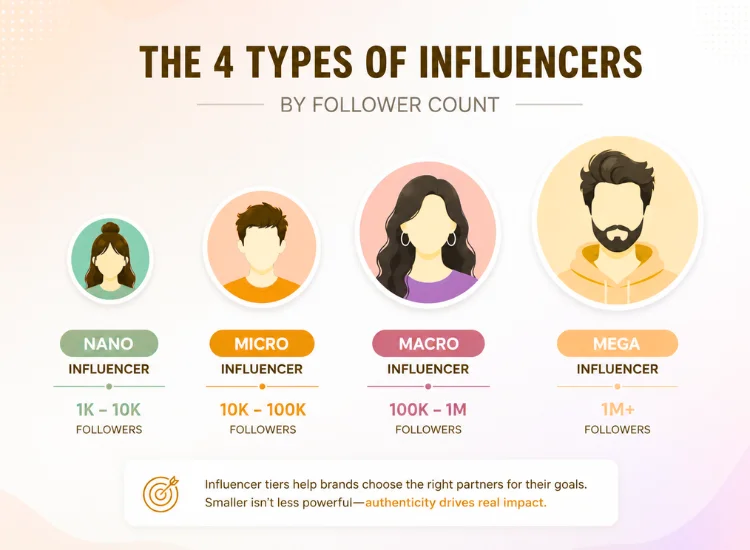 Four tiers of TikTok influencers from nano to mega compared by follower count
