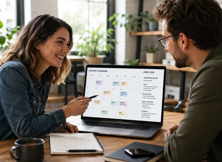 Brand marketer and TikTok creator reviewing a campaign brief together