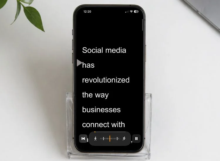 iPhone teleprompter app showing on screen