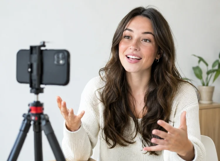 Creator filming a YouTube video on a smartphone