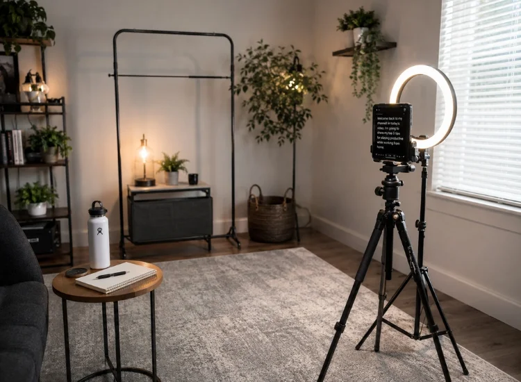 Organized filming setup for a batch content creation session
