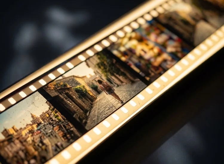 Macro photo of a film strip frame illustrating how brief a single video frame is in real time