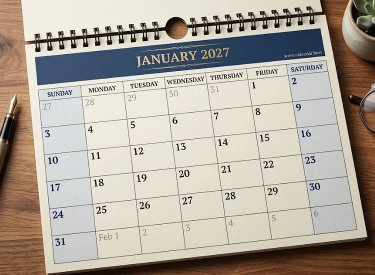 Desk calendar imagery showing January 2027