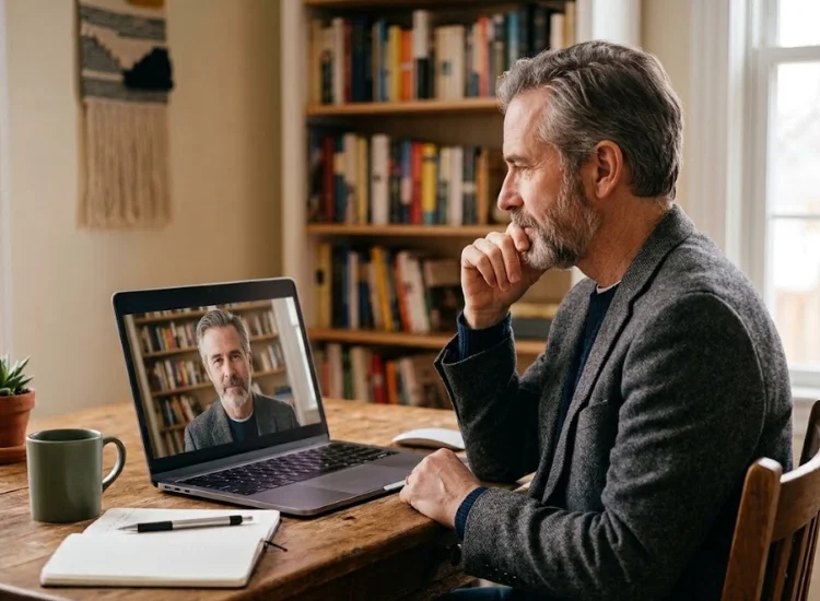 (Speaker reviewing a recorded practice session on a laptop to correct memorization mistakes