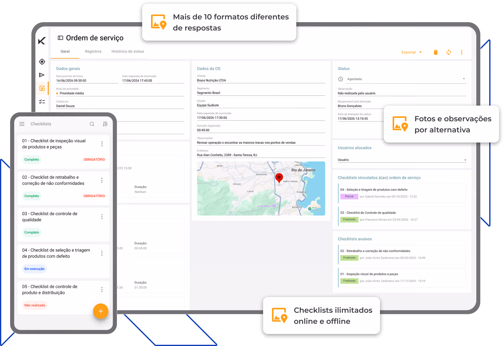 Tela do Checkmob com checklist padronizado para inspeções externas