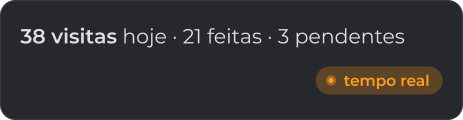 Exemplo de resposta do Checkmate mostrando 38 visitas hoje, 21 feitas e 3 pendentes com indicador de tempo real.