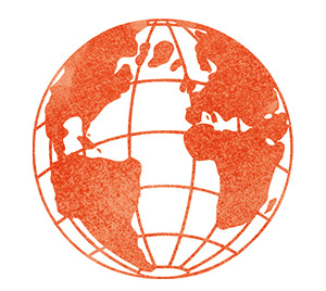 Die Bildmarke von WMF Barmherzigkeit e. V. – ein Globus mit roten Linien und flächigen roten Kontinenten