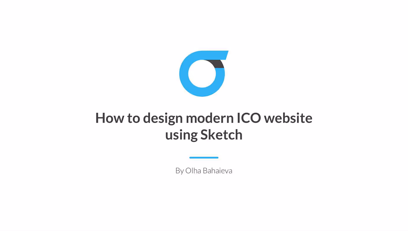 Title slide with a blue and black circular logo and text: How to design amazing UI/UX for your cryptocurrency website by Olha Bahaieva.